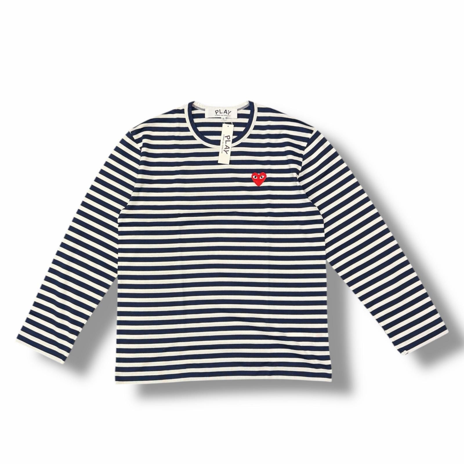 参考上代11110円 未使用 PLAY COMME des GARCONS AD2024/12 Border Long Sleeve T-Shirt ボーダー長袖Tシャツ プレイコムデギャルソン AX-T010-051 ブルー XL