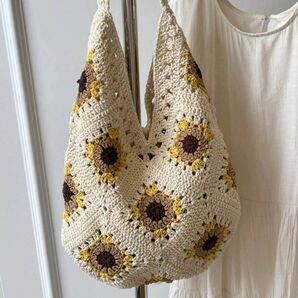 ヒマワリ バッグ エレガント サンフラワー ニットデザイン トートバッグ ビーチ お洒落 可愛い792987