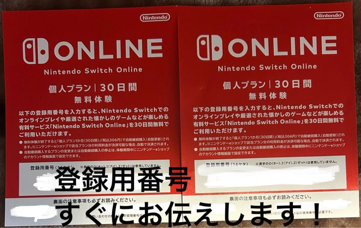 Nintendo Online 個人プラン 30日間 x2 無料体験 登録用番号のみ 任天堂 ニンテンドー Switch