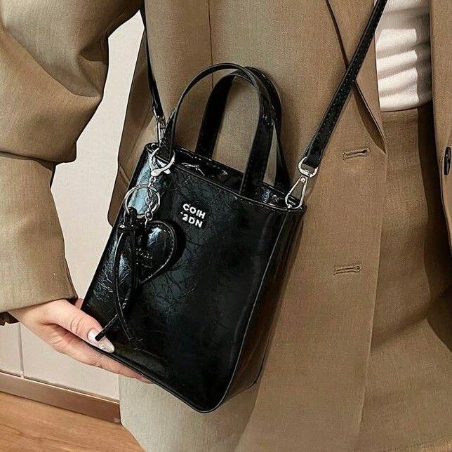 レディース 無地 PU レザー ハンドバッグ ジッパー 開閉 ギフト 可愛い ショルダーバッグ ブラック 黒920559