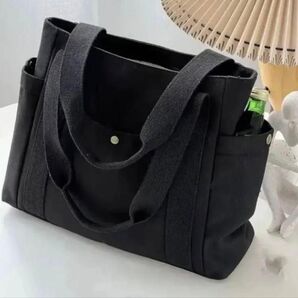 キャンバストートバッグ 無地 トートバッグ マザーズバッグ 新品 通勤 通学【ブラック】