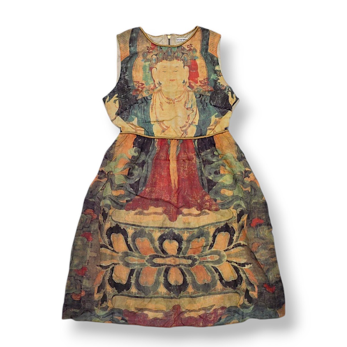 AW2002 Vivienne Tam 11FACES 8HANDS KUAN YIN SILK DRESS ヴィヴィアン タム 仏陀 観音 ワンピース ドレス 90s archive vintage