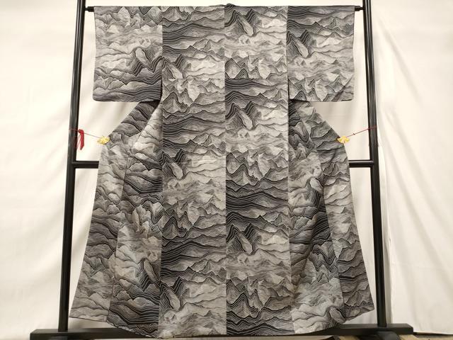 平和屋着物■上質な小紋　遠山文　黒地　正絹　逸品　AAAT8861st