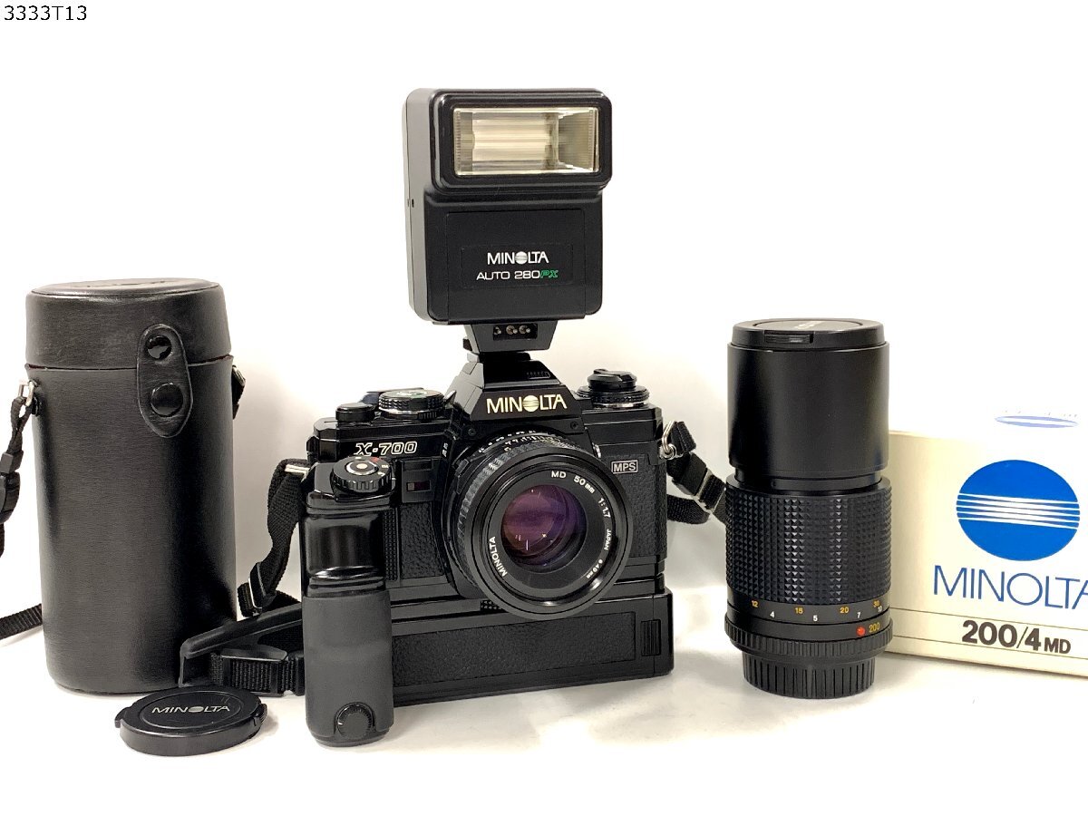MINOLTA ミノルタ X-700 MPS MD 50mm 1;1.7 200mm 1:4 一眼レフ フィルムカメラ ボディ レンズ モータードライブ ストロボ 280PX 3333T13-5
