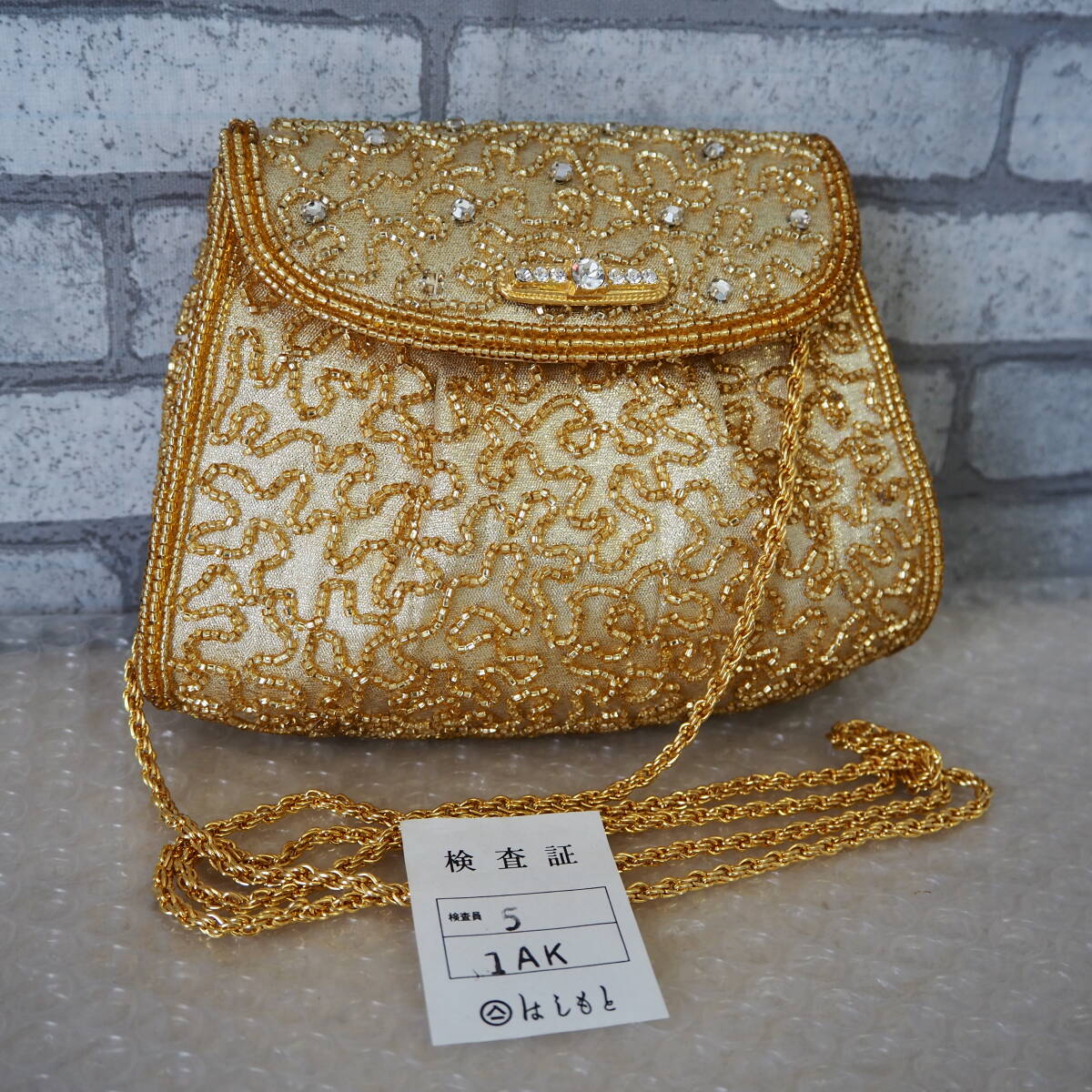 *美品*はしもと/LuMy/ルミーは*ビーズ*ショルダーバッグ*ゴールド*