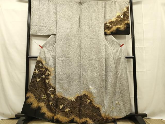 平和屋着物■訪問着　折り鶴　流水文　金彩　正絹　逸品　DAAQ4739cd