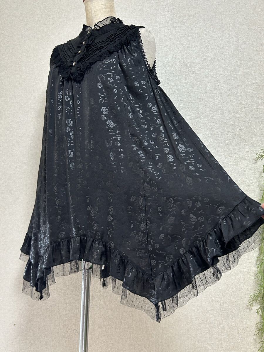 【 axes femme ★アクシーズファム】リボンタイ付き・総ローズ柄チュニックワンピース・ブラック・Mサイズ