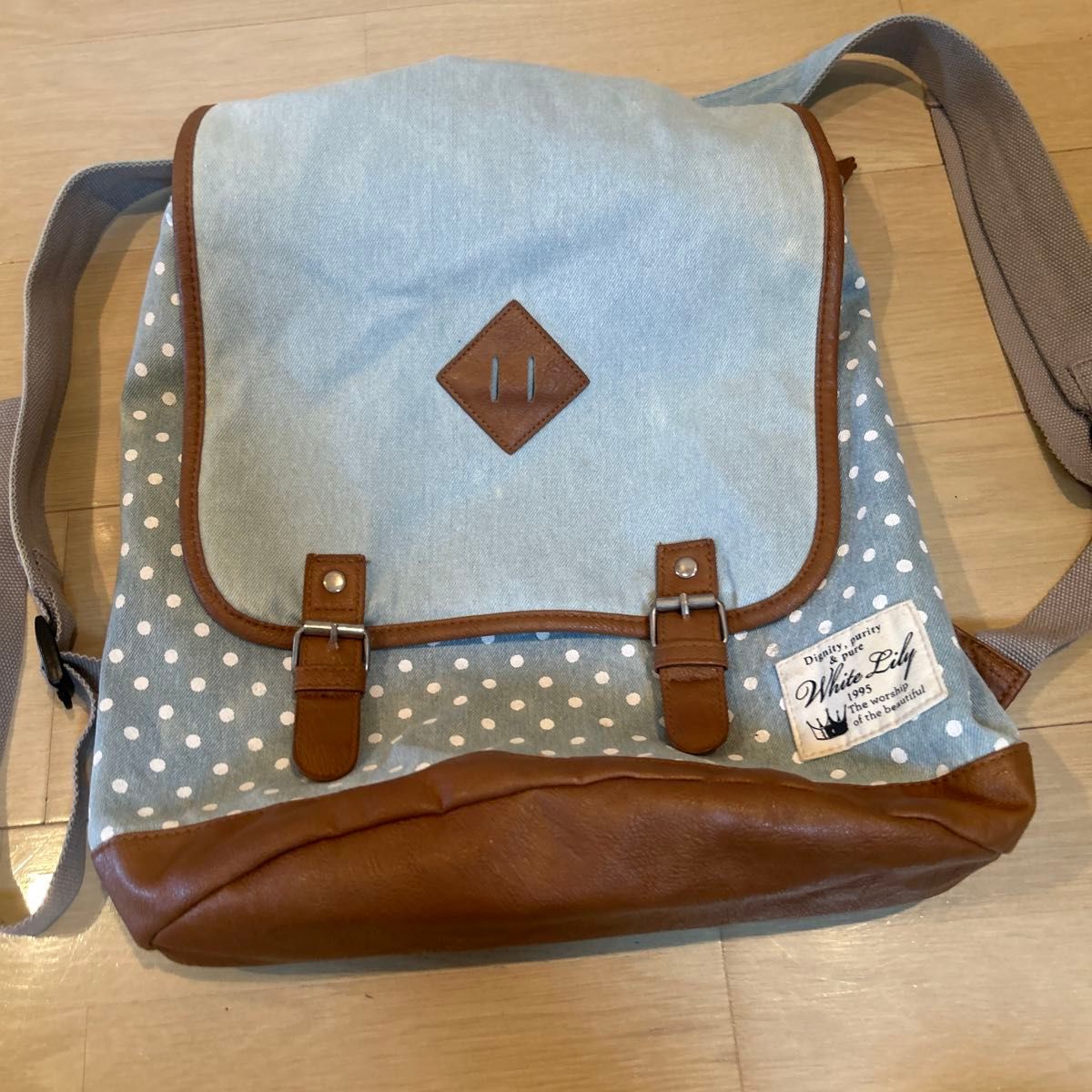 White Lily ドット柄リュック　ブルー系　バックパック二手;物流保障;没有明显的损伤或污渍