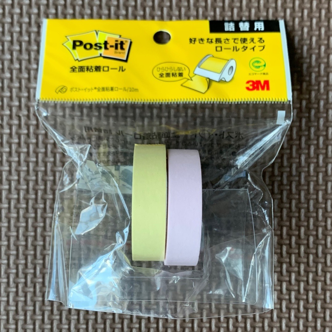 ポスト・イット　全面粘着ロール　詰替用　（イエロー・ピンク　幅１２ｍｍ・２巻）