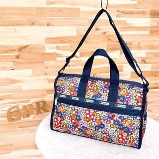 【レスポートサック】カラフル フラワー 花柄 ボストンバッグ 軽量 紺ネイビー