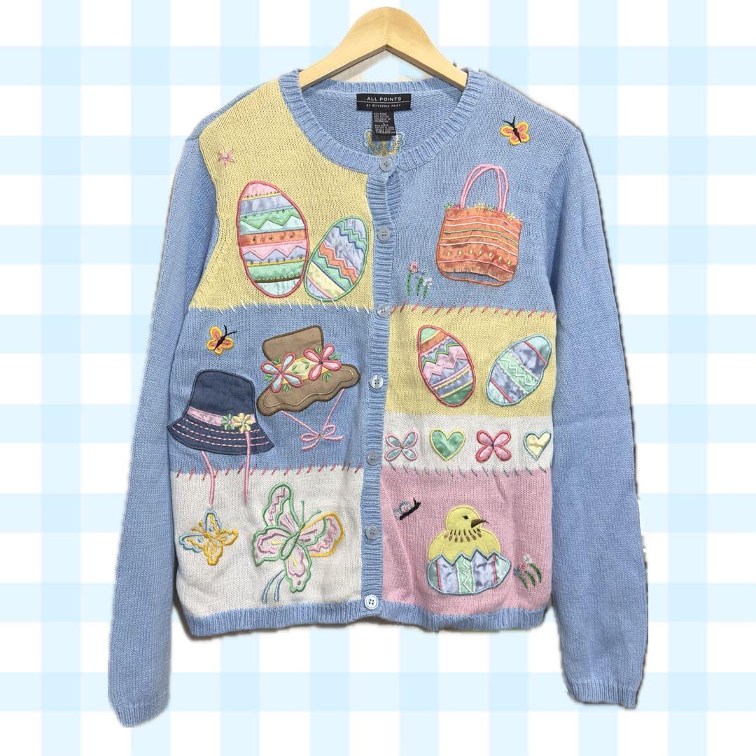 PANAMA BOY イースターカーディガン 水色 90s 古着PANAMA BOY;有些许损伤或污渍