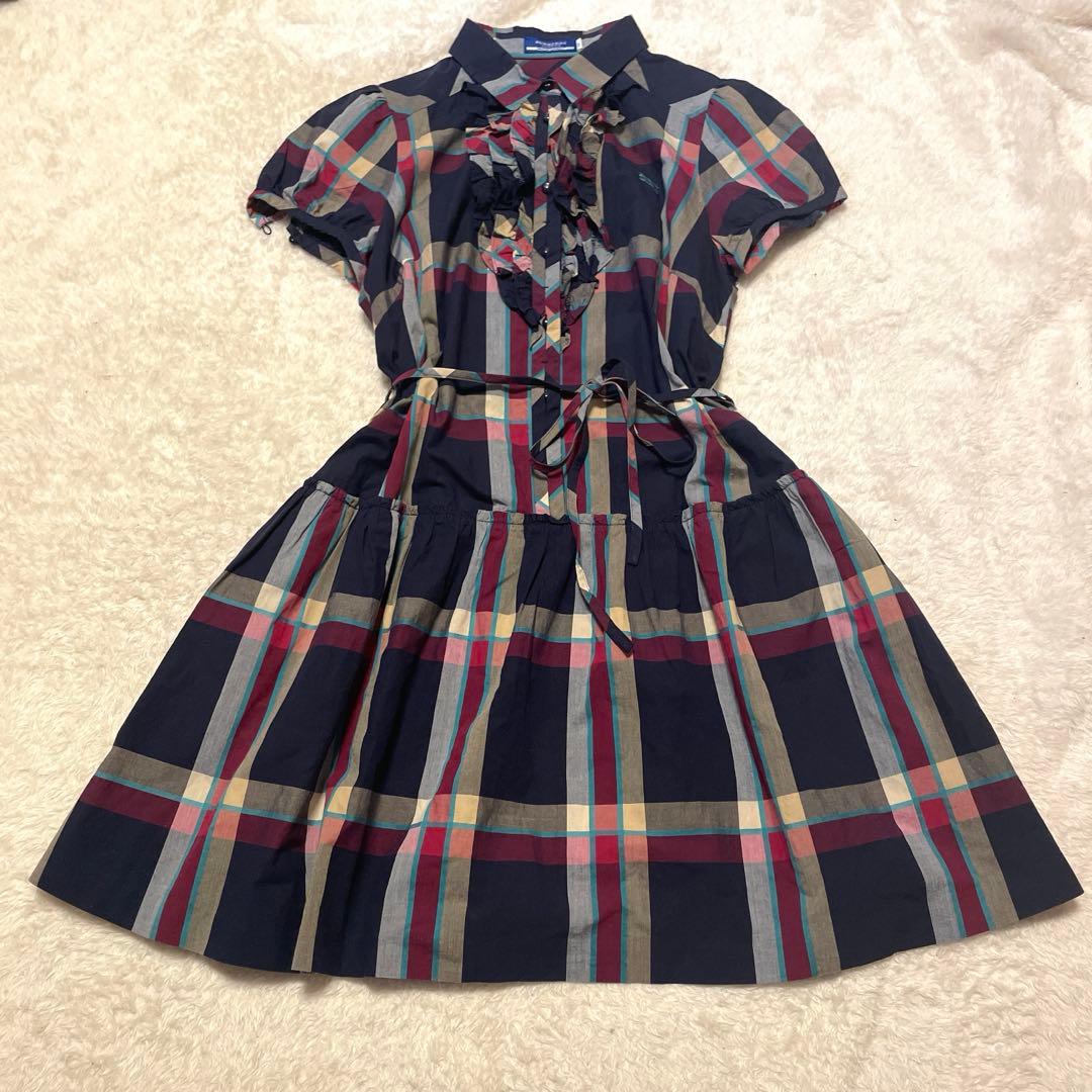 【美品】バーバリーブルーレーベル ワンピース フリル チェック ロゴBURBERRY BLUE LABEL;没有明显的损伤或污渍