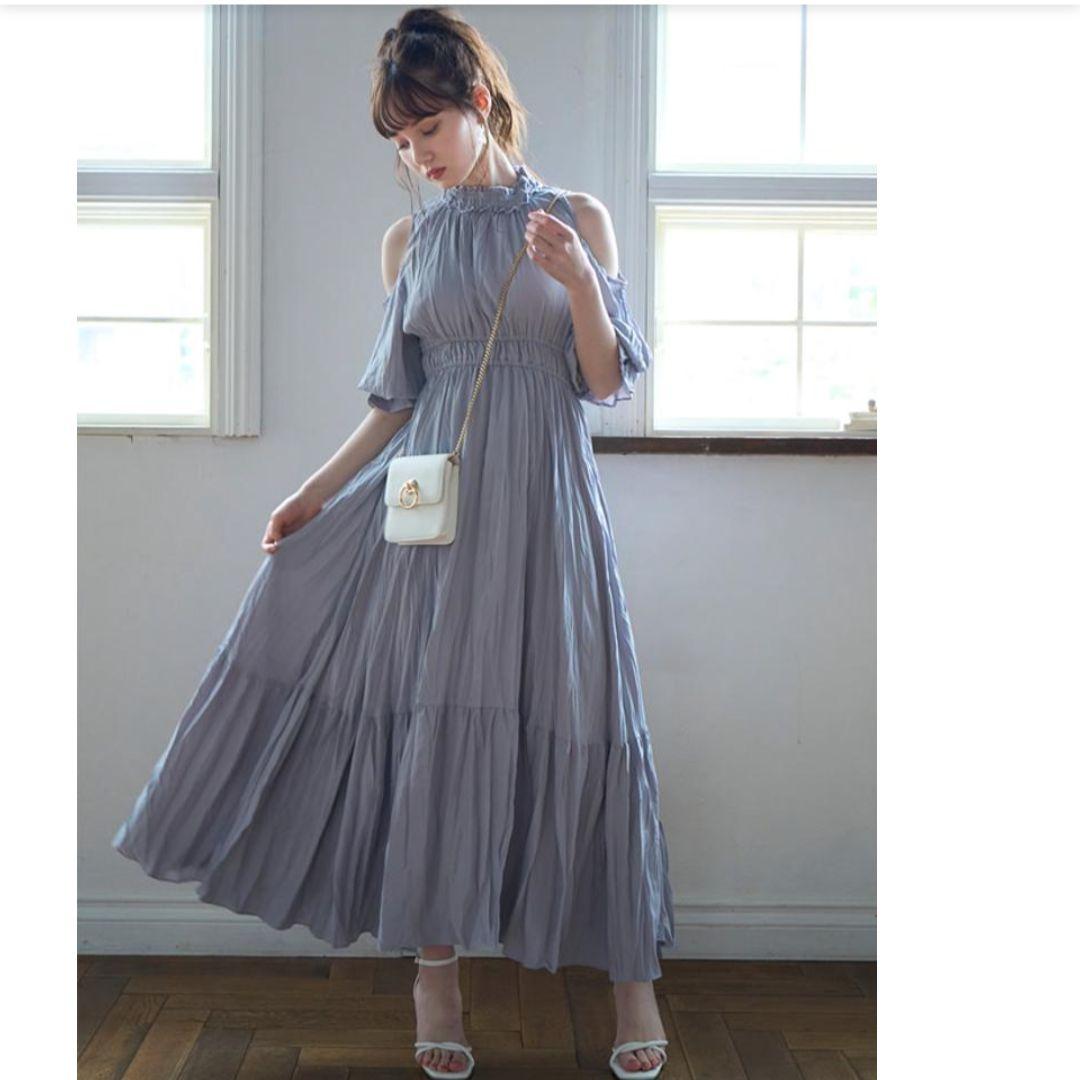 【美品】GRL ショルダーオープンワッシャープリーツワンピース k8981a