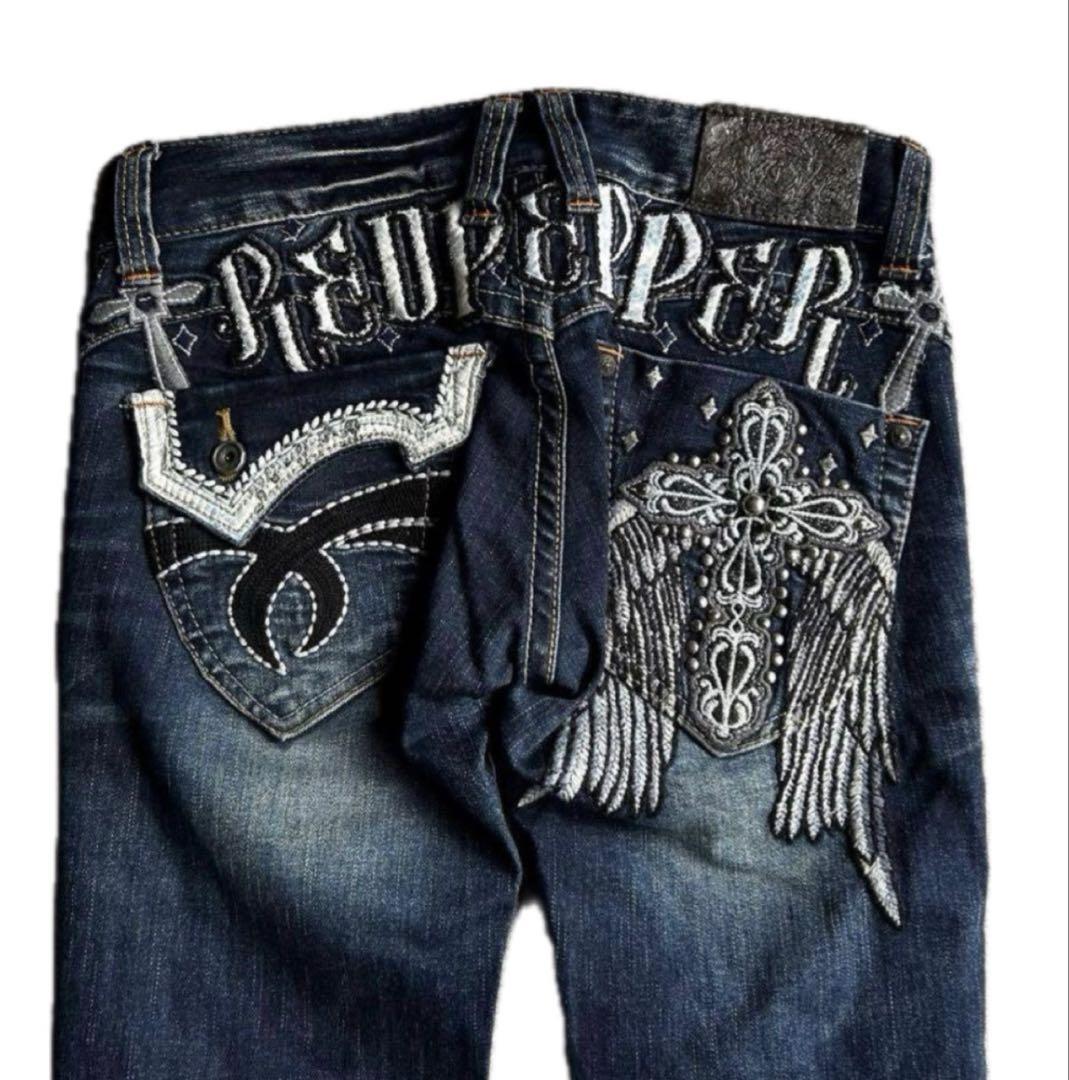 grunge led pepper cross flare denim y2kRED PEPPER;没有明显的损伤或污渍