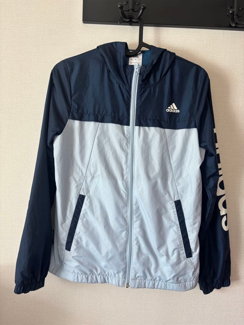 adidas フード付きウィンドブレーカー J/S ネイビー/ライトグレーadidas;有些许损伤或污渍