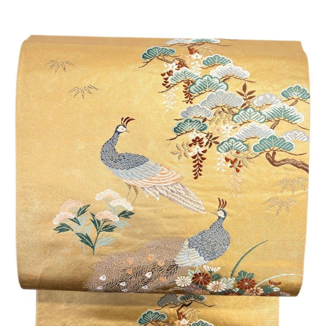 袋帯　金泥　楓　松竹梅　孔雀　金糸　着物　帯　053k p没有明显的损伤或污渍