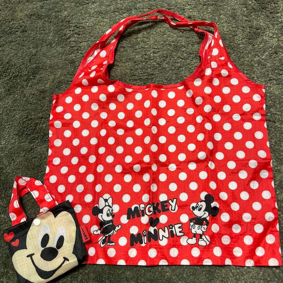 ミッキー　ミニー　エコバック　ディズニー　赤　大容量　水玉　かわいい
