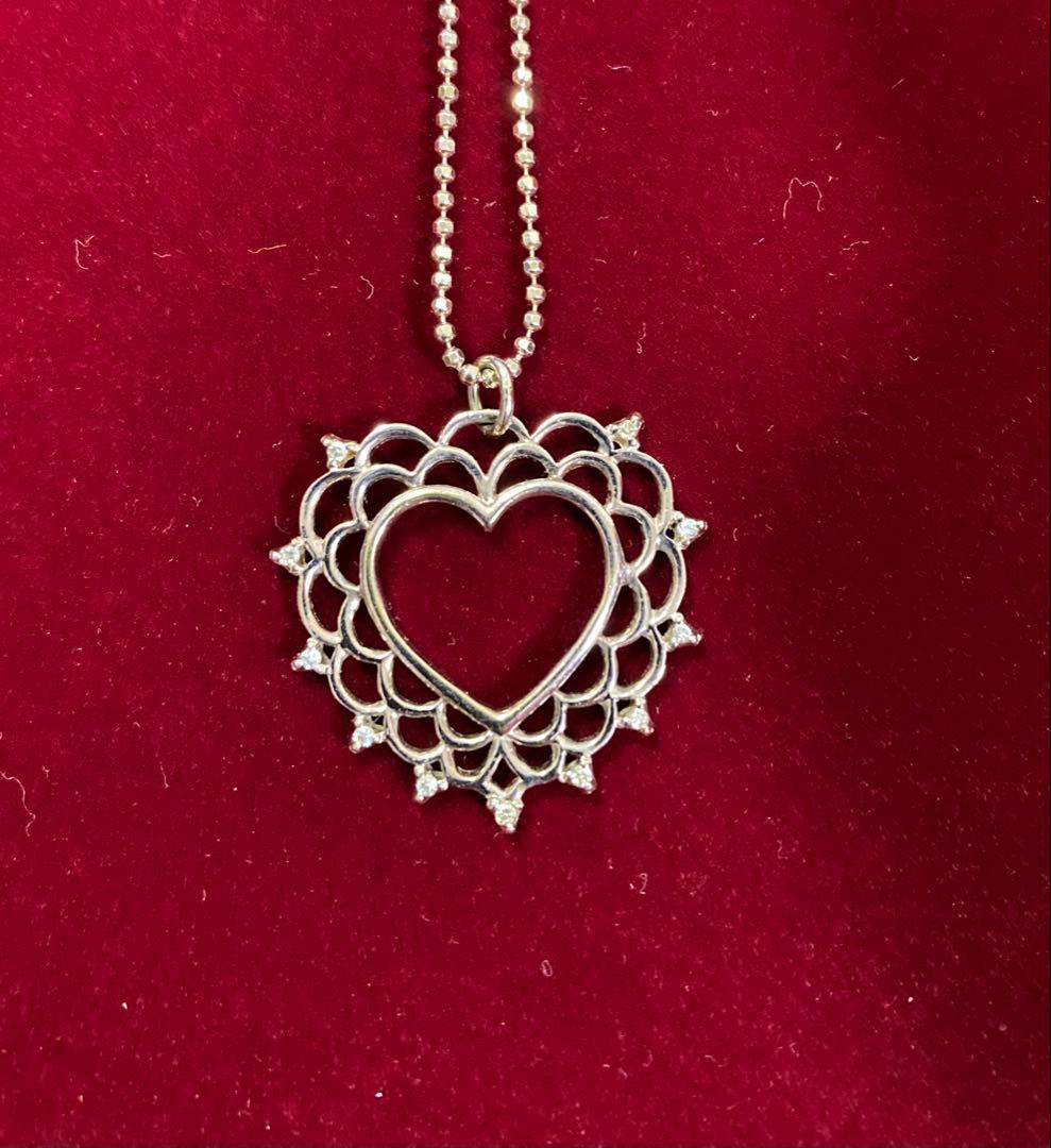 サマンサタバサ シルバーハートネックレス 白石小粒