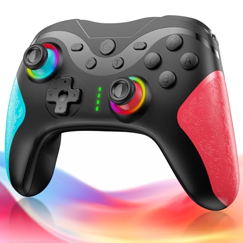 Switch コントローラー TURBO連射機能 20時間連続使用 1000mAh大容量 マクロ機能 背面ボタン付 9色RGBライト Bluetooth 無線接続 ジャイロセンサー搭載 4階段HD振動 スリープ解除 プロコン Switch/Lite/OLEDに対応 Android/IOS/PCに対応 日本語取扱説明書付