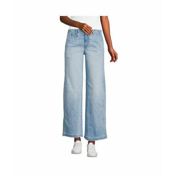 ランズエンド レディース デニムパンツ ボトムス Women's Mid Rise Denim Wide Leg Ankle Jeans Arctic indigo