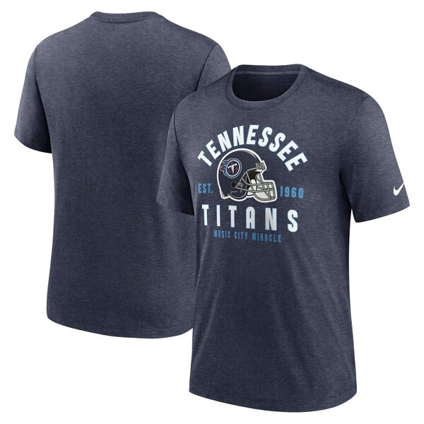 ナイキ メンズ Tシャツ トップス Tennessee Titans Nike Helmet TriBlend TShirt Heather Navy