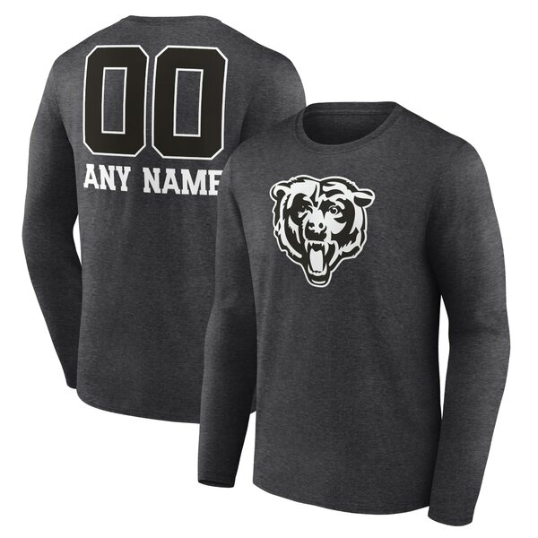 ファナティクス メンズ Tシャツ トップス Chicago Bears Personalized Name & Number Monochrome Long Sleeve TShirt Charcoal