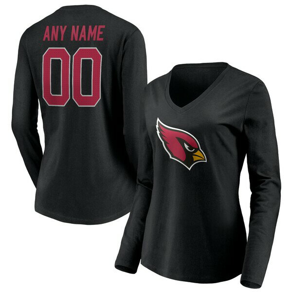 ファナティクス レディース Tシャツ トップス Arizona Cardinals Women's Team Authentic Personalized Name & Number Long Sleeve VNeck TShirt Black