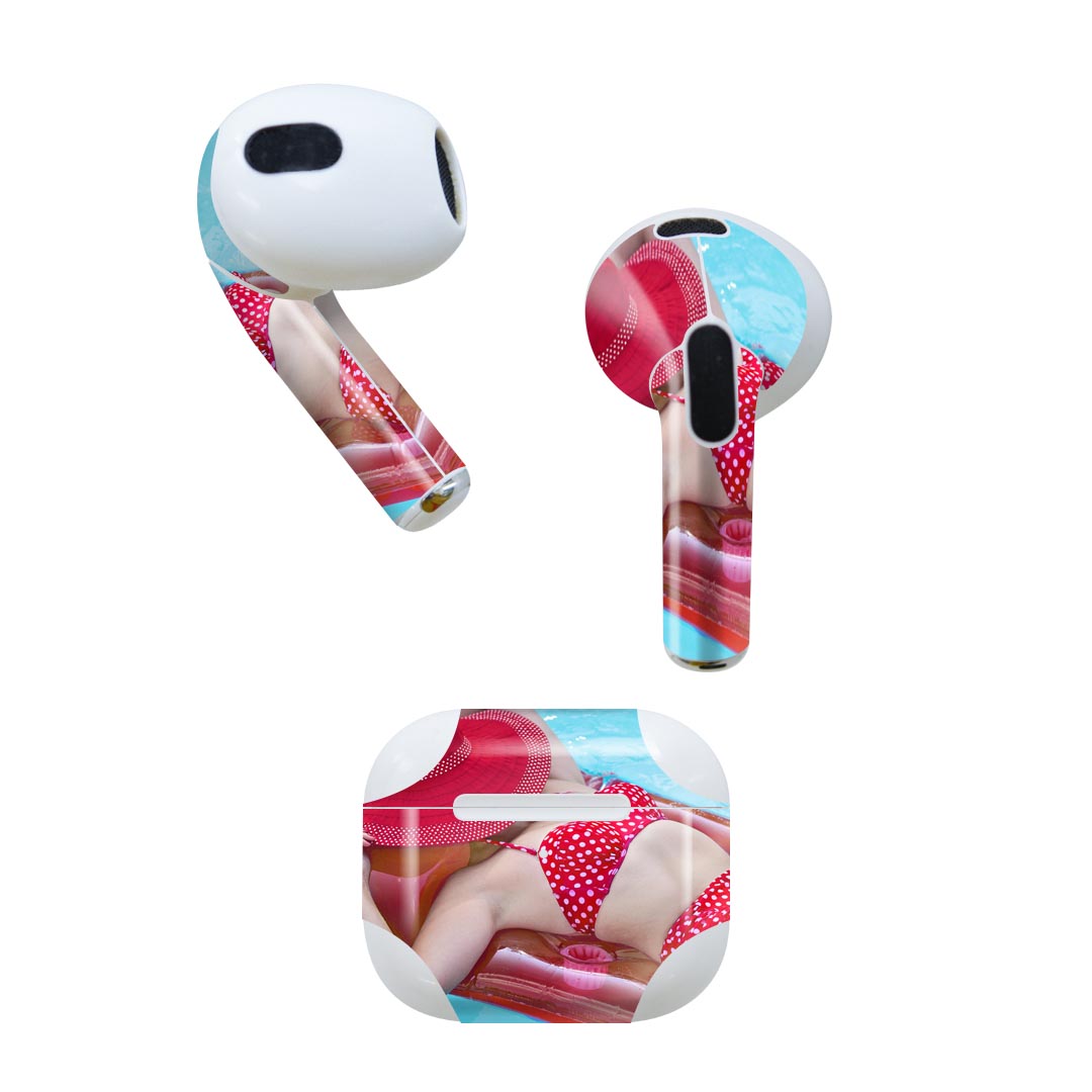 AirPods 第3世代 専用 デザインスキンシール airpods 3 用 エアポッド 3 用 第三世代（2021）対応 2枚入り 各2枚セット イヤホン カバー デコレーション アクセサリー デコシール 025714 夏　プール　水着　ドット