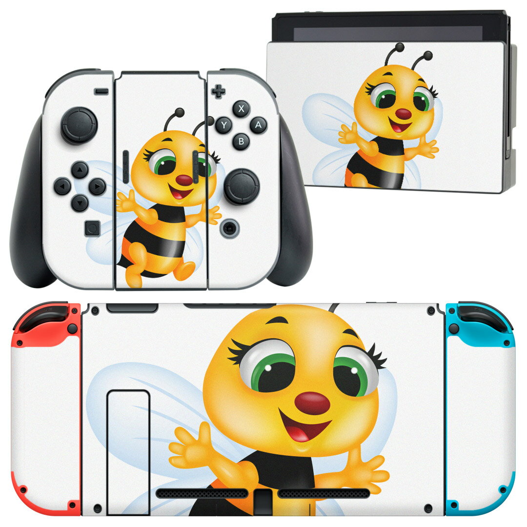 igsticker Nintendo Switch 用 デザインスキンシール 任天堂 ニンテンドー スイッチ 専用 本体ドック Joy-Con Joycon ジョイコン 専用 ゲーム機 カバー アクセサリー フィルム ステッカー 005973 イラスト　蜂　キャラクター