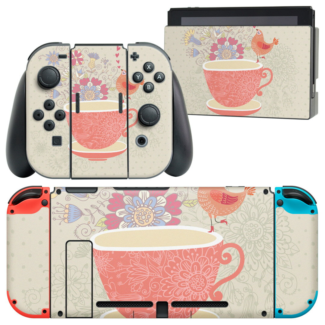 igsticker Nintendo Switch 用 デザインスキンシール 任天堂 ニンテンドー スイッチ 専用 本体ドック Joy-Con Joycon ジョイコン 専用 ゲーム機 カバー アクセサリー フィルム ステッカー 006258 鳥　花