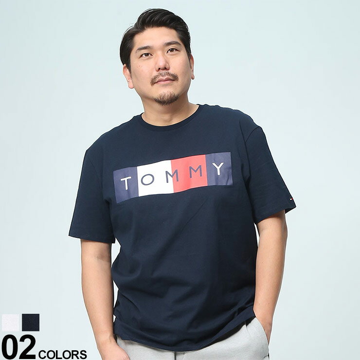半袖 Tシャツ 大きいサイズ メンズ フロント ロゴ＆フラッグプリント クルーネック SCALIA コットン スポーツ トラッド ストリート ホワイト ネイビー 1XL 2XL TOMMY HILFIGER トミーヒルフィガー