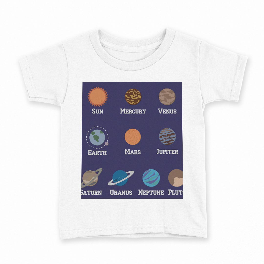 tシャツ キッズ 半袖 白地 デザイン 110 サイズ Tシャツ ティーシャツ T shirt 015955 太陽系　宇宙　惑星