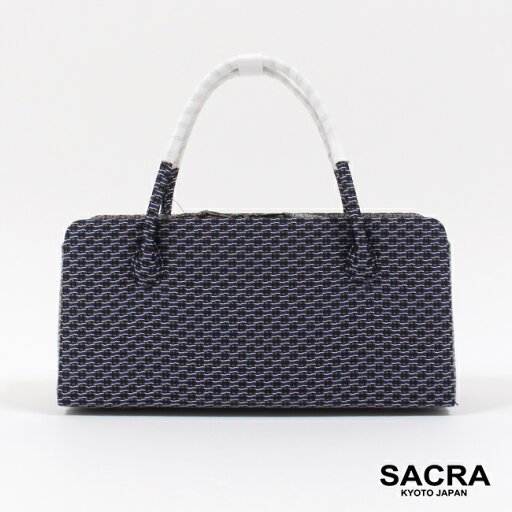 【30%クーポン対象】利休バッグ 和小物さくら 正絹 ネイビー系 モザイク 幾何学模様 あおり型 日本製 SACRA カジュアル お洒落用 和装バッグ 鞄 カバン 着物バッグ