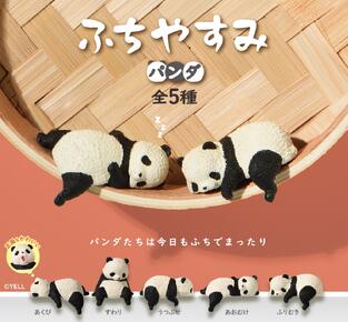 【5個セット】ふちやすみパンダ パンダ あくび すわり うつぶせ あおむけ ふりむき コンプリート フィギュア おもしろ ガチャガチャ エール がちゃ 癒し まったり かわいい