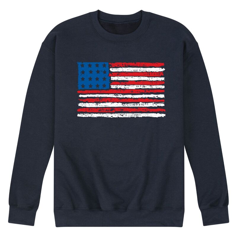 【送料無料】 ライセンス キャラクター メンズ Tシャツ トップス Men's Distressed USA Flag Graphic Fleece Pullover Navy