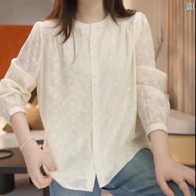 レディース トップス かわいい 大きいサイズ 太め mm おしゃれ 加齢 軽減 刺繍 長袖 シャツ 女性 2025 春 ゆったり 個性的 美しい小 トップス