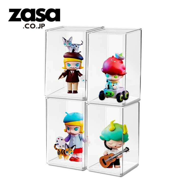 ZASA コレクションボックス フィギュアケース 透明 4個セット 防塵 ディスプレイ用 クリアケース フィギュア収納 コンパクト 高透明度 フィギュア収納ケース 組み立て簡単 おしゃれ PS素材 省スペース フィギュア用ケース 4個セット 送料無料