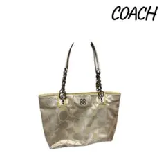 COACH コーチ シグネチャー サテン トートバッグ チェーンショルダー