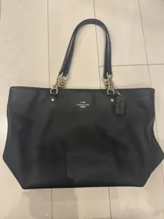 COACH トートバッグ ブラック レザー チェーン
