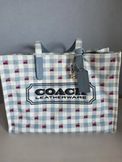 COACH　　トートバッグ　ギンガムプリント　ブルー
