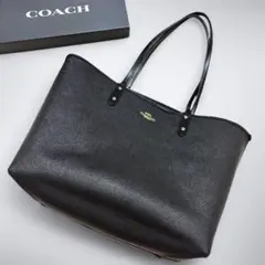 coach コーチ　トートバッグ　リバーシブル　レザー　シグネチャー　ブラック